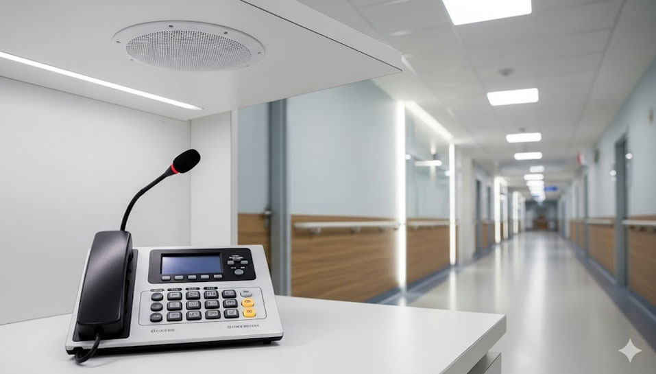 Hospital Public Address System with Paging Station and Ceiling Speakers